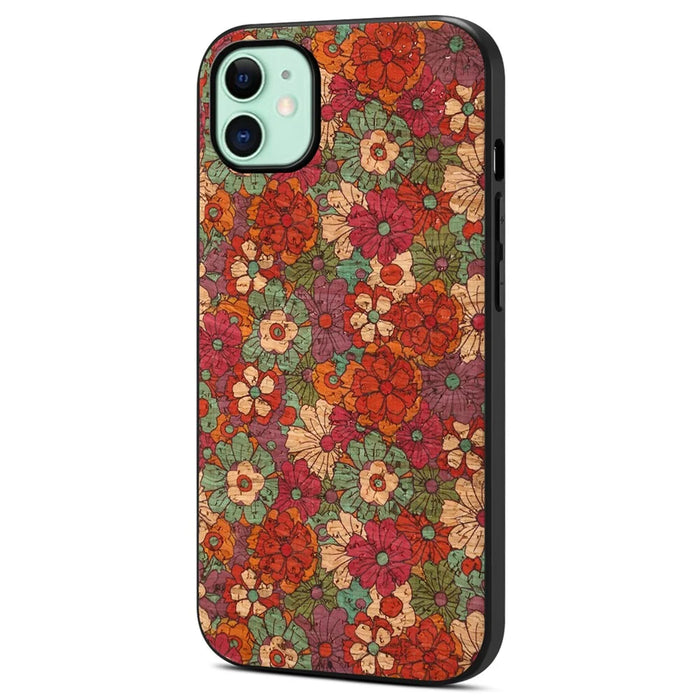 For iPhone 11 Case Floral Pattern Leather+PC+TPU Hybrid Shockproof Phone Cover - Summer / Red - 1