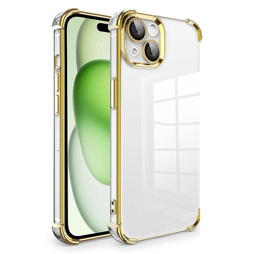 For iPhone 15 Plus Case TPU Cushion Reinforced Corners Phone Cover with PVC Lens Film - Champagne Gold - 1