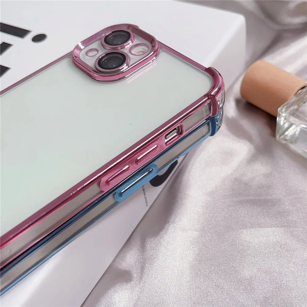 For iPhone 15 Case Electroplate TPU Clear Back Phone Cover with PVC Lens Film - Pink - 6