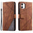 For iPhone 11 Leather Case with Strap Skin-touch Splicing Wallet Phone Cover - Brown - 1