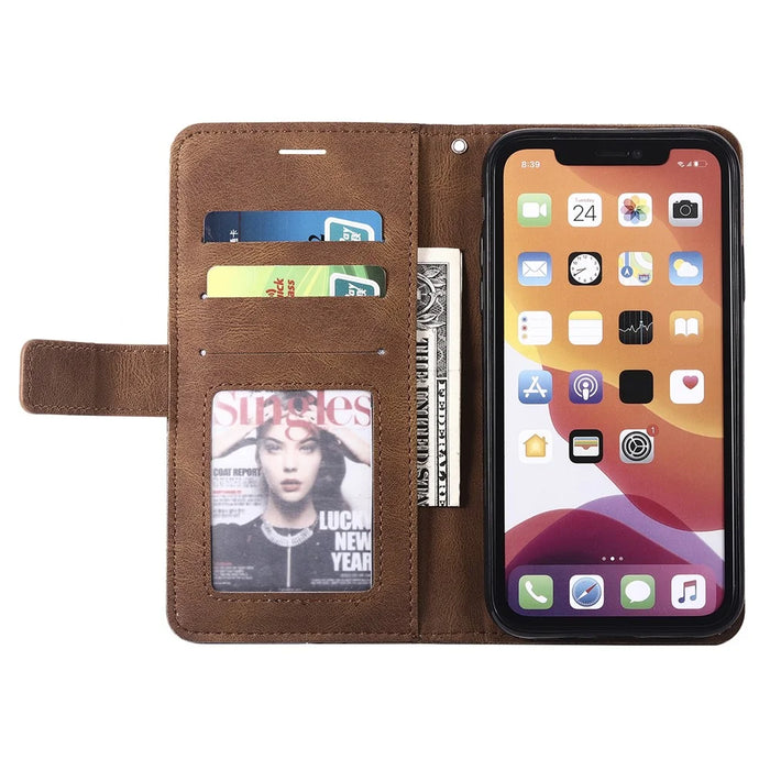 For iPhone 11 Leather Case with Strap Skin-touch Splicing Wallet Phone Cover - Brown - 2