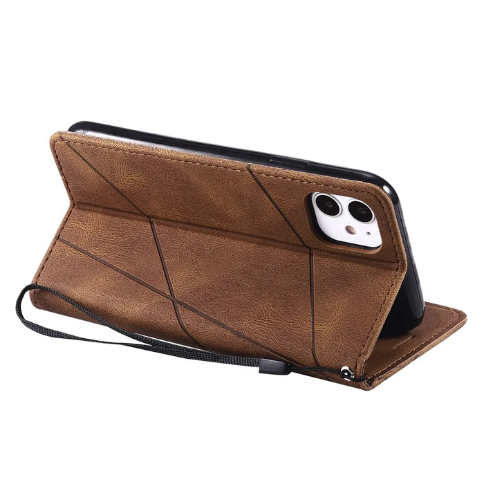 For iPhone 11 Leather Case with Strap Skin-touch Splicing Wallet Phone Cover - Brown - 3