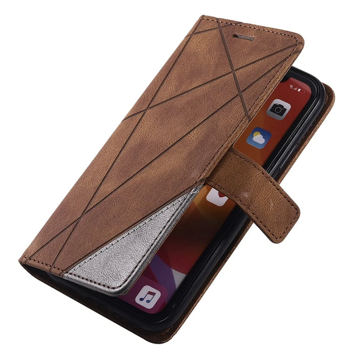 For iPhone 11 Leather Case with Strap Skin-touch Splicing Wallet Phone Cover - Brown - 4