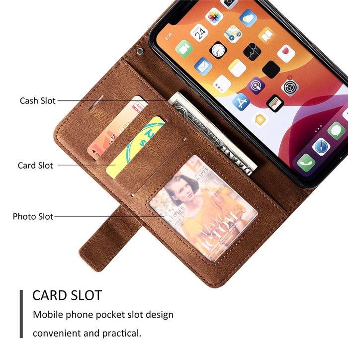 For iPhone 11 Leather Case with Strap Skin-touch Splicing Wallet Phone Cover - Brown - 6
