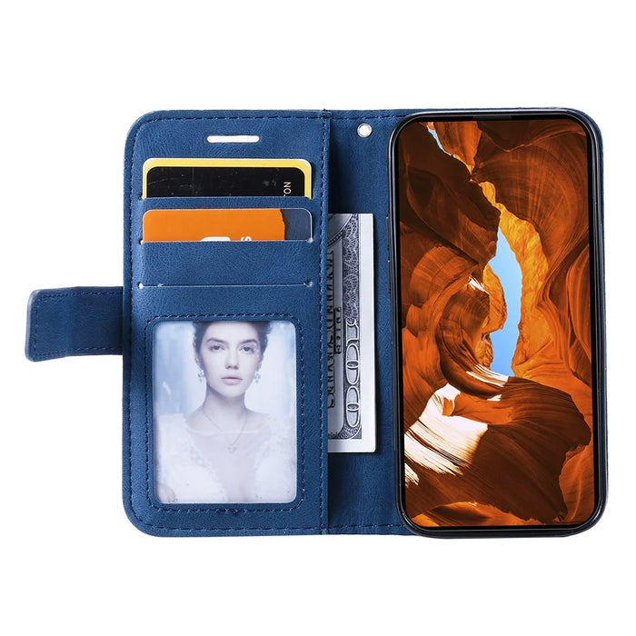 For iPhone 13 Case Splicing Leather Phone Cover with Wallet Card Slots - Blue - 2
