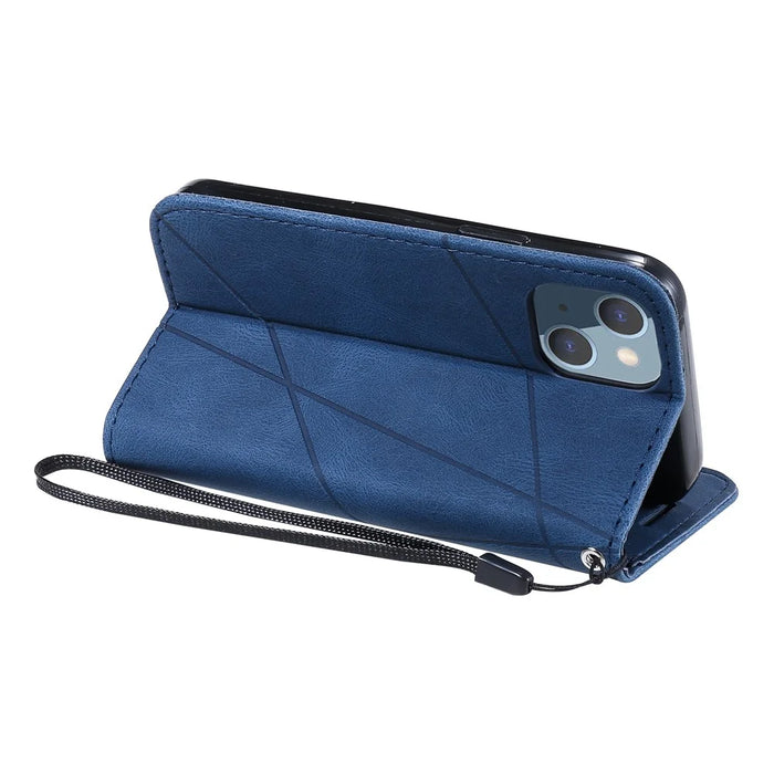 For iPhone 13 Case Splicing Leather Phone Cover with Wallet Card Slots - Blue - 3