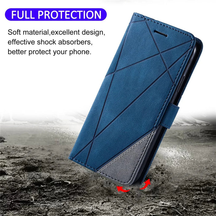 For iPhone 13 Case Splicing Leather Phone Cover with Wallet Card Slots - Blue - 6