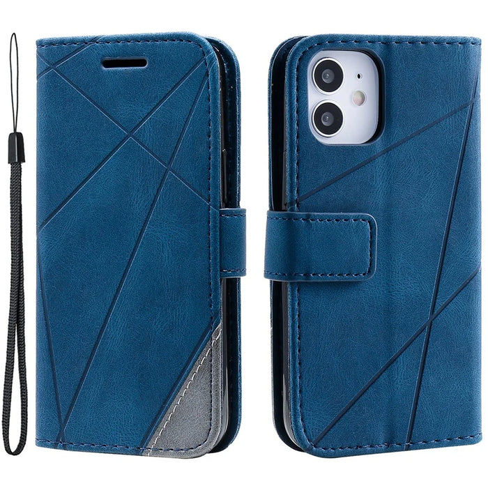For iPhone 12 mini Case Wallet Leather Phone Cover Skin-touch Texture - Blue - 1