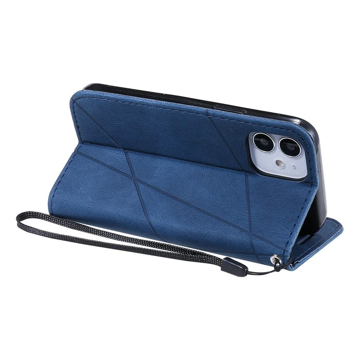 For iPhone 12 mini Case Wallet Leather Phone Cover Skin-touch Texture - Blue - 3