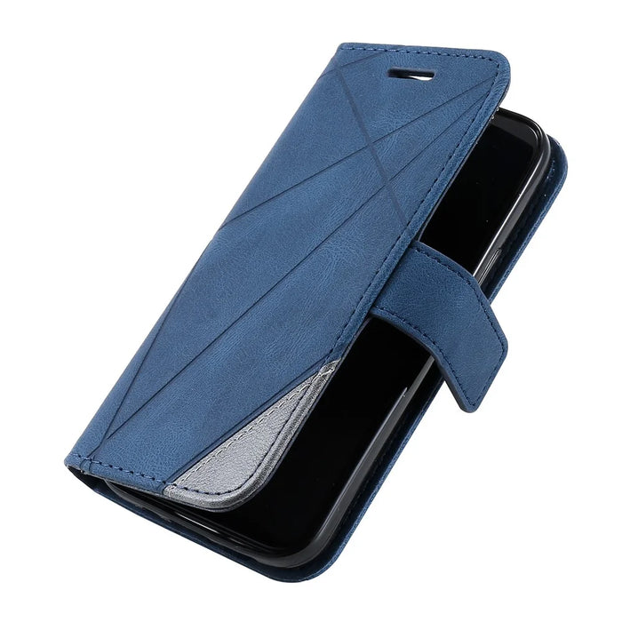 For iPhone 12 mini Case Wallet Leather Phone Cover Skin-touch Texture - Blue - 4