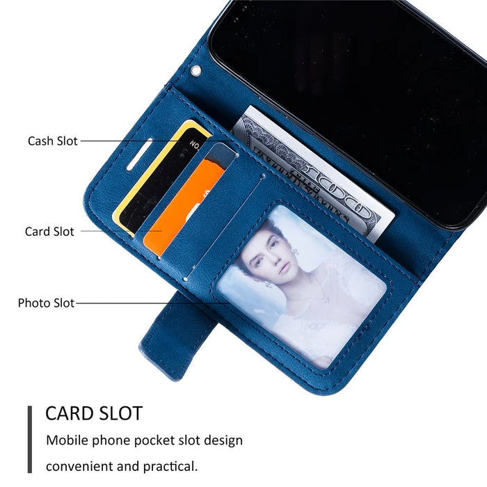 For iPhone 12 mini Case Wallet Leather Phone Cover Skin-touch Texture - Blue - 5
