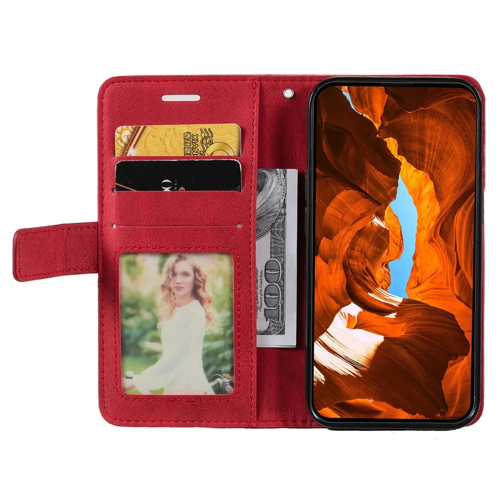 For iPhone 15 Pro Magnetic Case Splicing Design Wallet Stand Phone Cover - Red - 2