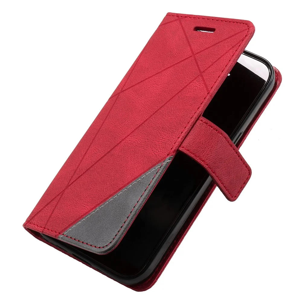 For iPhone 15 Pro Magnetic Case Splicing Design Wallet Stand Phone Cover - Red - 4