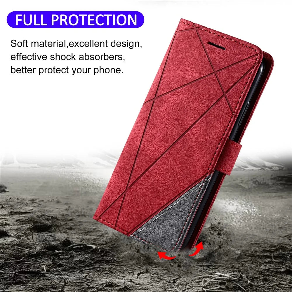 For iPhone 15 Pro Magnetic Case Splicing Design Wallet Stand Phone Cover - Red - 5