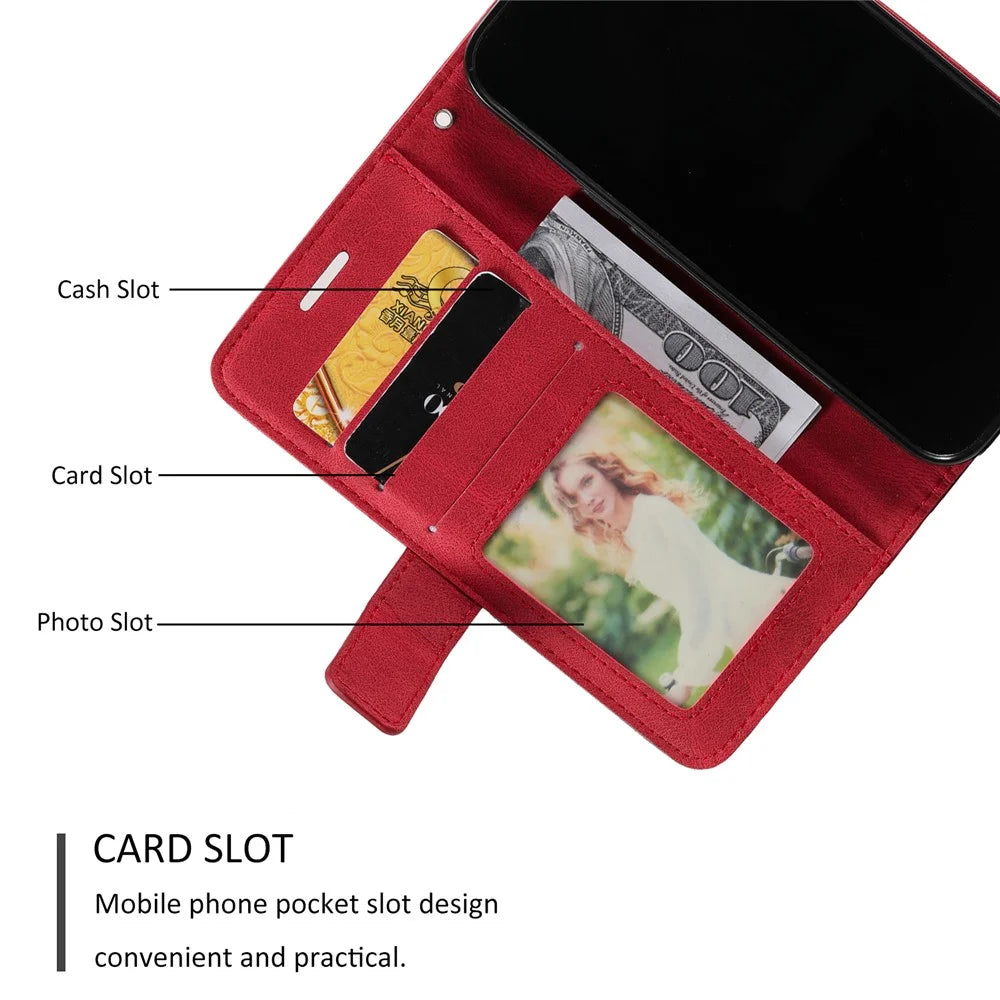 For iPhone 15 Pro Magnetic Case Splicing Design Wallet Stand Phone Cover - Red - 6