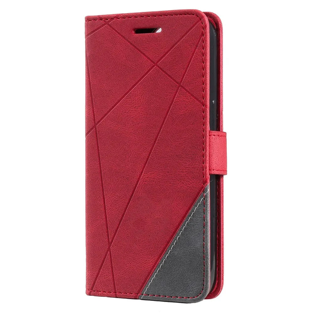 For iPhone 15 Pro Magnetic Case Splicing Design Wallet Stand Phone Cover - Red - 7