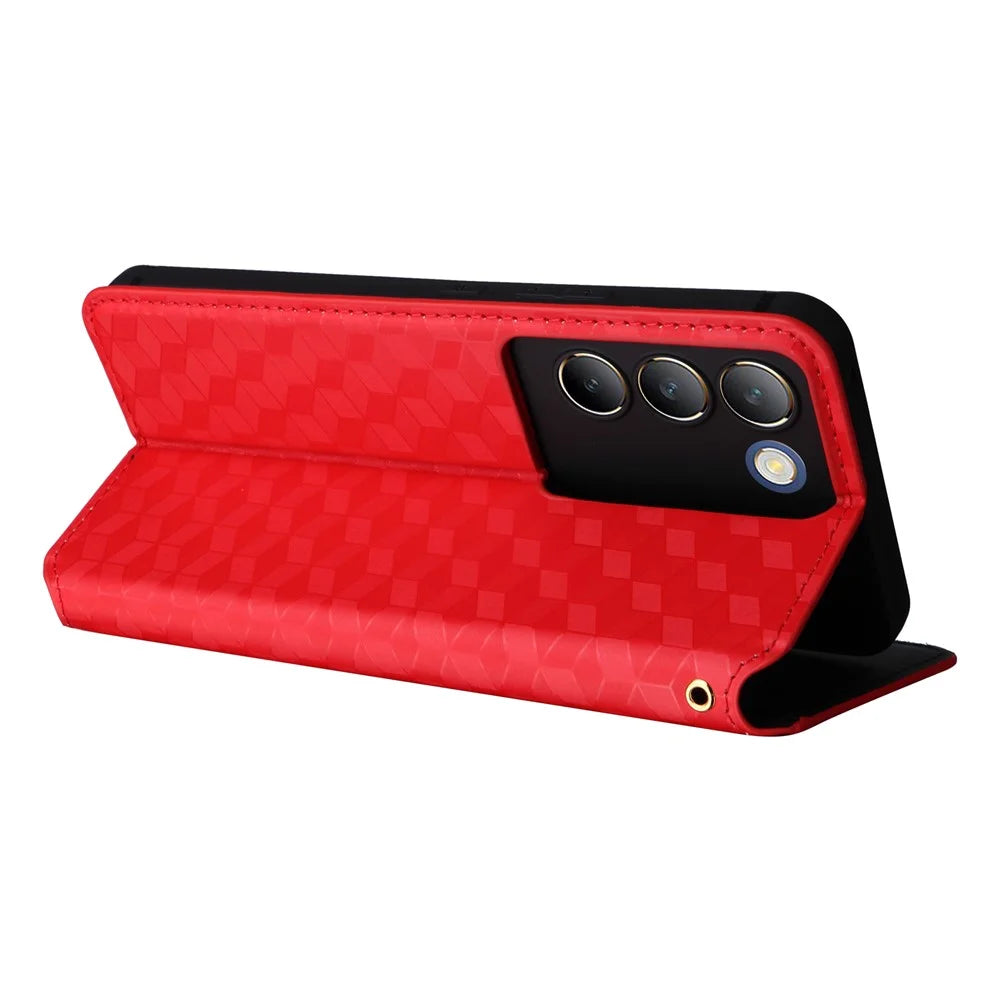 For vivo Y200e 5G / V40 SE 5G / Y100 5G (Indonesia) / V30 Lite 4G / T3 5G / Y100 4G / V30 SE 5G Case Rhombus Pattern Smart Phone Cover - Red - 5