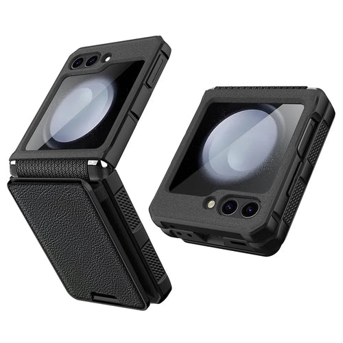 For Samsung Galaxy Z Flip5 5G Case Anti-Drop PC Phone Cover with Card Holder - Black - 1