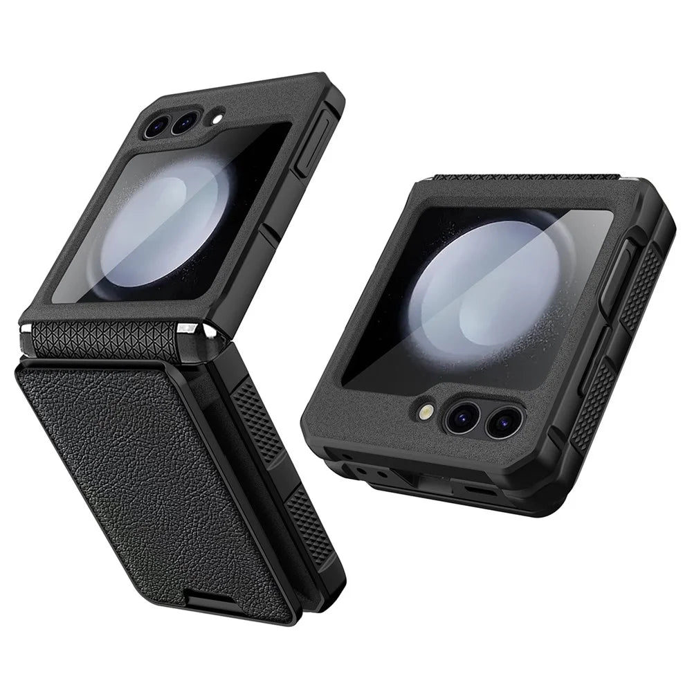 For Samsung Galaxy Z Flip5 5G Case Anti-Drop PC Phone Cover with Card Holder - Black - 1