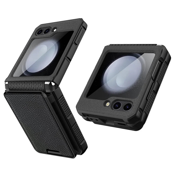 For Samsung Galaxy Z Flip5 5G Case Anti-Drop PC Phone Cover with Card Holder - Black - 1