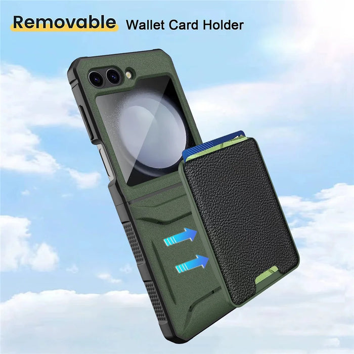 For Samsung Galaxy Z Flip5 5G Case Anti-Drop PC Phone Cover with Card Holder - Black - 2