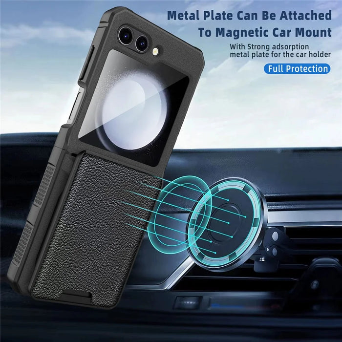For Samsung Galaxy Z Flip5 5G Case Anti-Drop PC Phone Cover with Card Holder - Black - 3