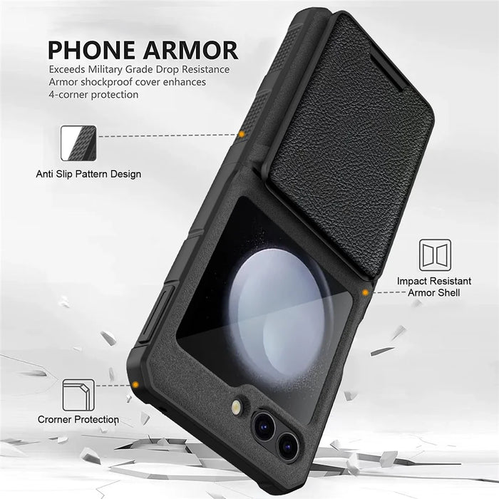 For Samsung Galaxy Z Flip5 5G Case Anti-Drop PC Phone Cover with Card Holder - Black - 6