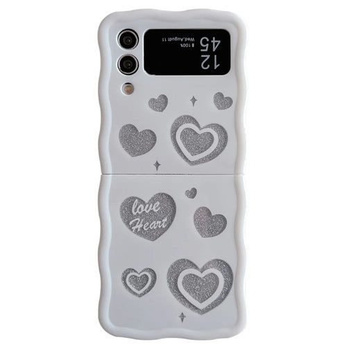 For Samsung Galaxy Z Flip4 5G TPU Case Glitter Pattern Printing Folding Phone Cover - White Heart - 1