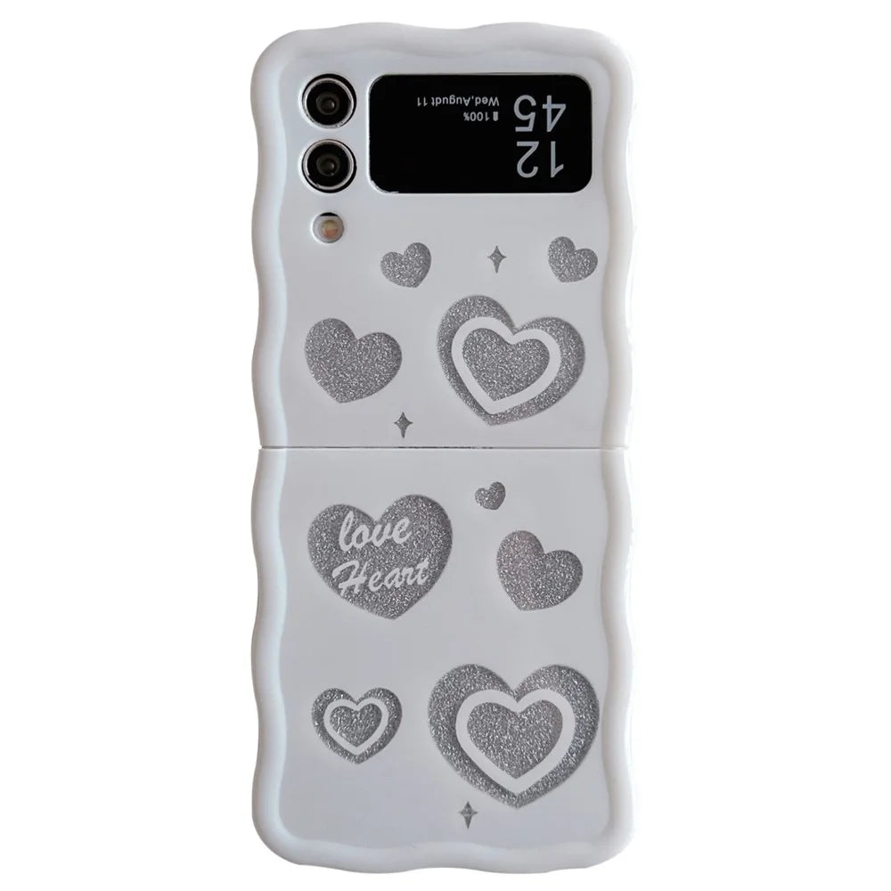 For Samsung Galaxy Z Flip4 5G TPU Case Glitter Pattern Printing Folding Phone Cover - White Heart - 1