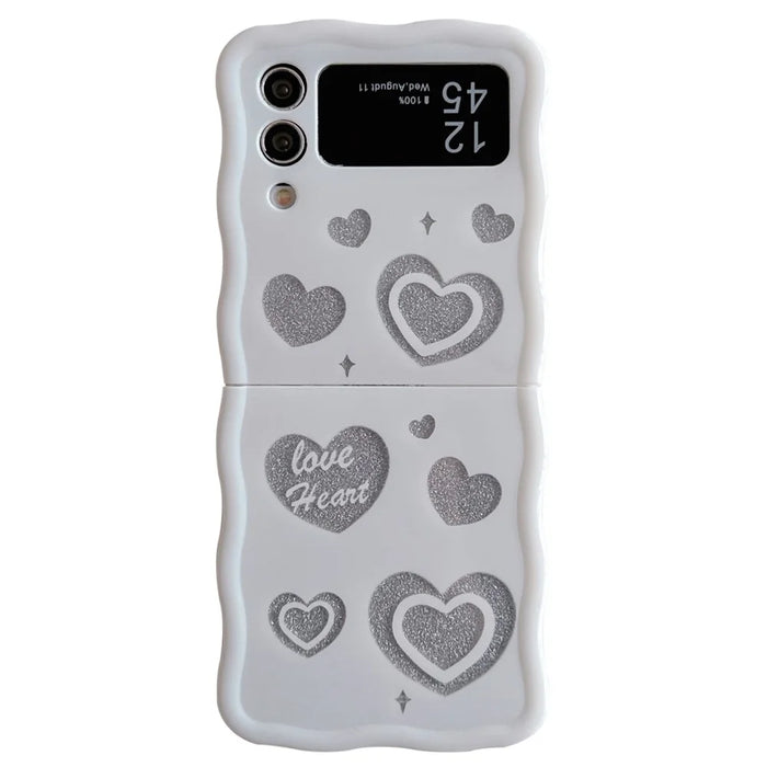 For Samsung Galaxy Z Flip4 5G TPU Case Glitter Pattern Printing Folding Phone Cover - White Heart - 1