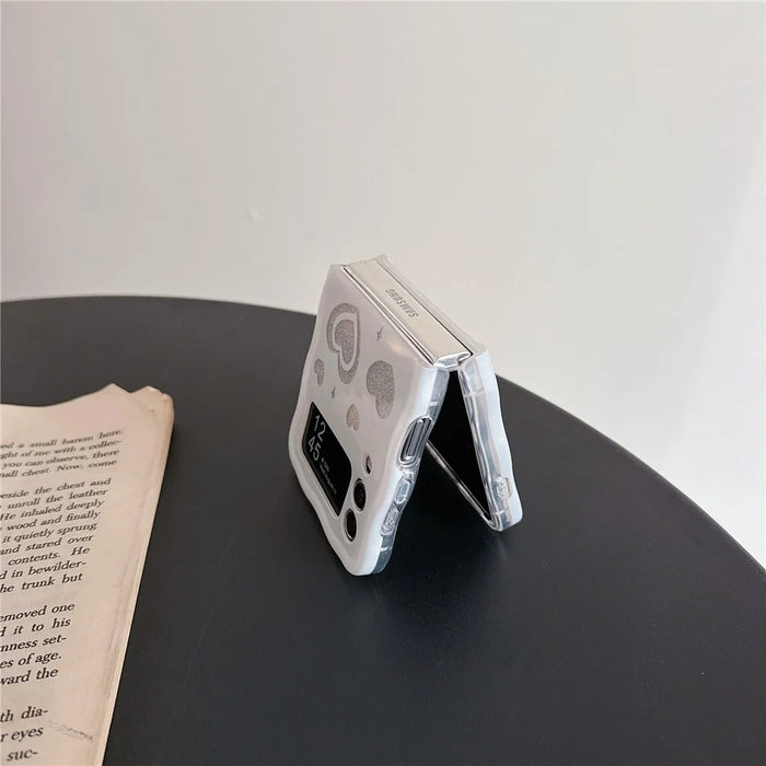 For Samsung Galaxy Z Flip4 5G TPU Case Glitter Pattern Printing Folding Phone Cover - White Heart - 2