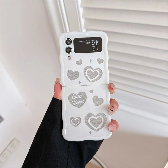 For Samsung Galaxy Z Flip4 5G TPU Case Glitter Pattern Printing Folding Phone Cover - White Heart - 3