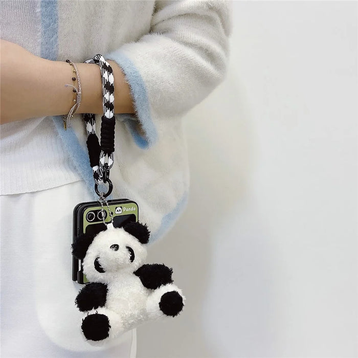 For Samsung Galaxy Z Flip5 5G Case Panda Pattern PC Phone Cover with Hand Strap, Small Doll - Style A - 2