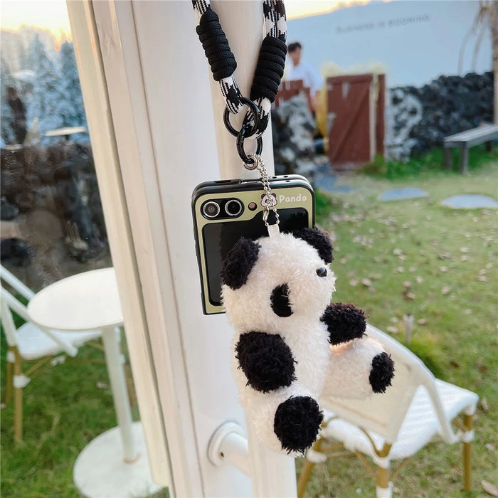 For Samsung Galaxy Z Flip5 5G Case Panda Pattern PC Phone Cover with Hand Strap, Small Doll - Style A - 3