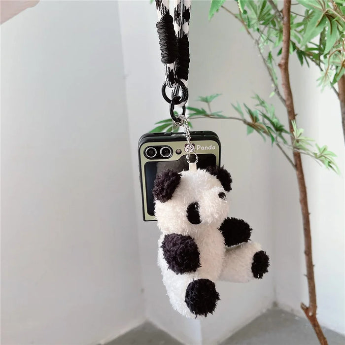 For Samsung Galaxy Z Flip5 5G Case Panda Pattern PC Phone Cover with Hand Strap, Small Doll - Style A - 4