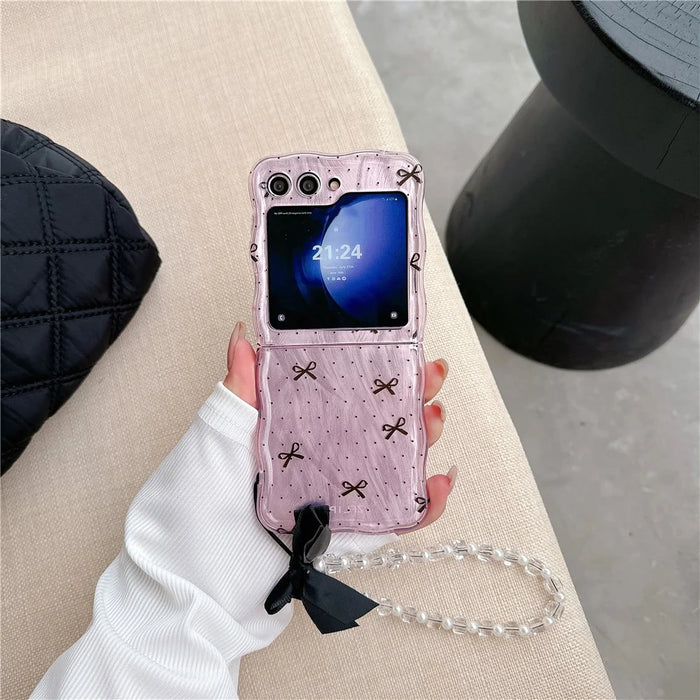 For Samsung Galaxy Z Flip5 5G Case Creative Pattern Printing TPU Back Phone Cover - Pink Bow - 1