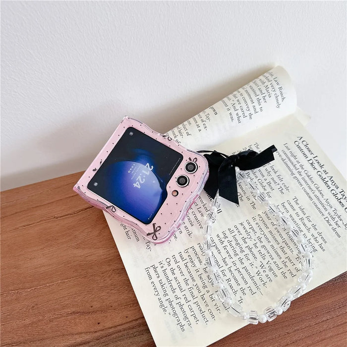 For Samsung Galaxy Z Flip5 5G Case Creative Pattern Printing TPU Back Phone Cover - Pink Bow - 3