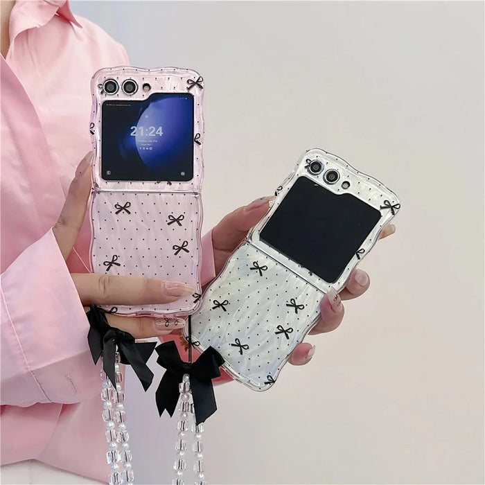 For Samsung Galaxy Z Flip5 5G Case Creative Pattern Printing TPU Back Phone Cover - Pink Bow - 4