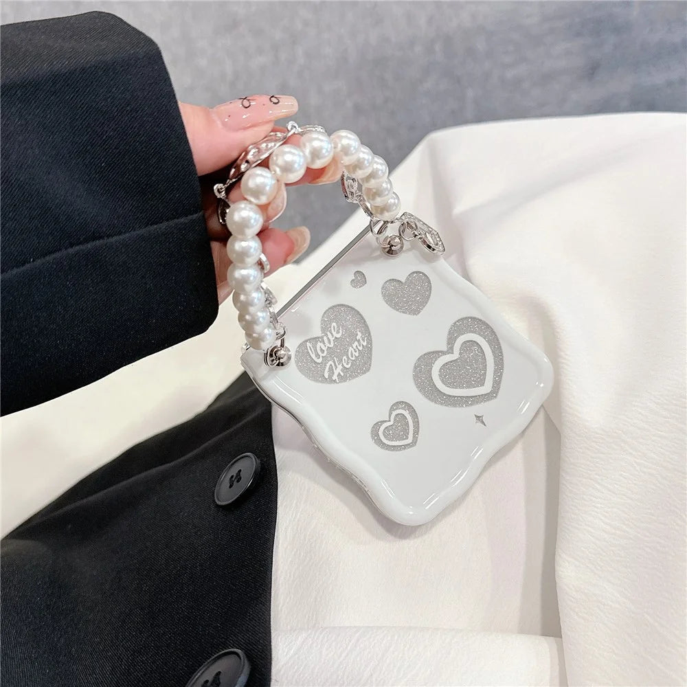 For Samsung Galaxy Z Flip5 5G Case Glitter Power Pattern TPU Phone Protective Shell with Hand Strap - Heart - 3