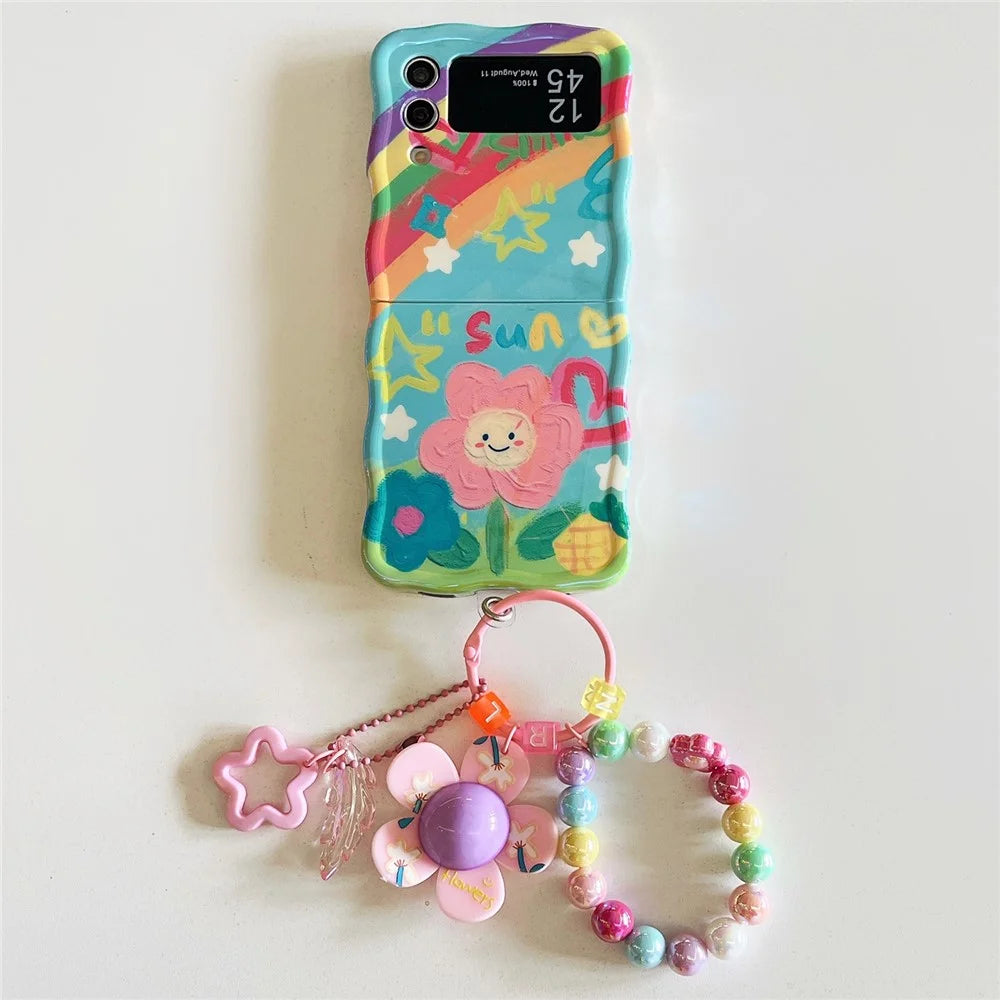 TPU Case for Samsung Galaxy Z Flip4 5G Shell Blu-ray IMD Slim-Fit Phone Cover with Handy Strap - Sunflower - 1
