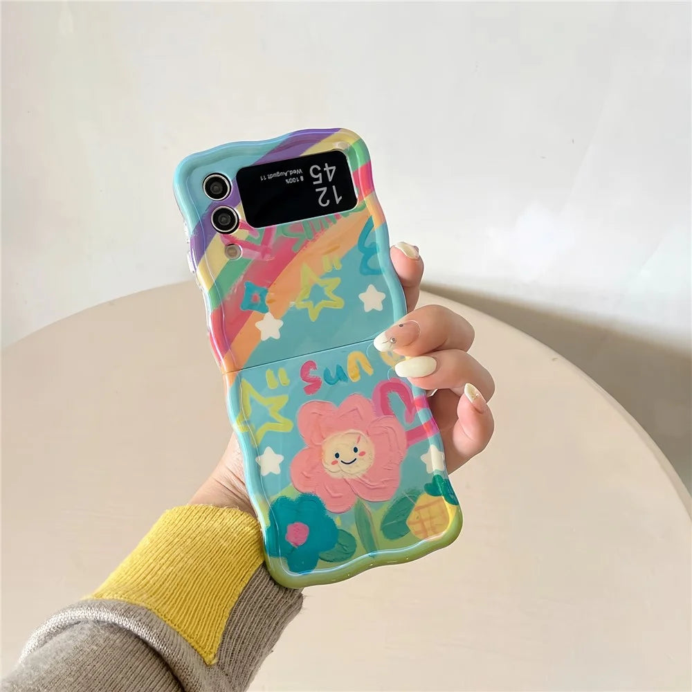 TPU Case for Samsung Galaxy Z Flip4 5G Shell Blu-ray IMD Slim-Fit Phone Cover with Handy Strap - Sunflower - 3