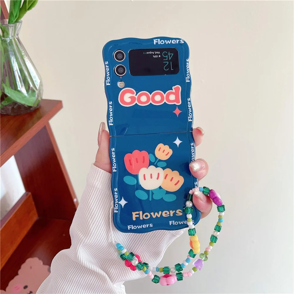 For Samsung Galaxy Z Flip4 5G Phone Cover TPU Floral Pattern Back Case - Blue Tulip - 1