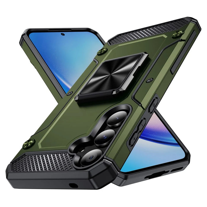 For Samsung Galaxy A55 5G Case Anti-Drop PC+TPU Kickstand Phone Cover - Army Green - 1