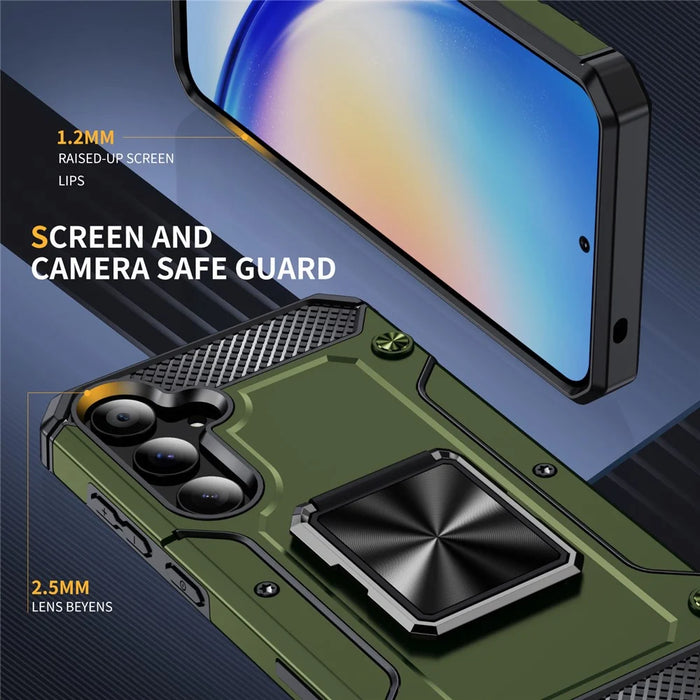 For Samsung Galaxy A55 5G Case Anti-Drop PC+TPU Kickstand Phone Cover - Army Green - 4