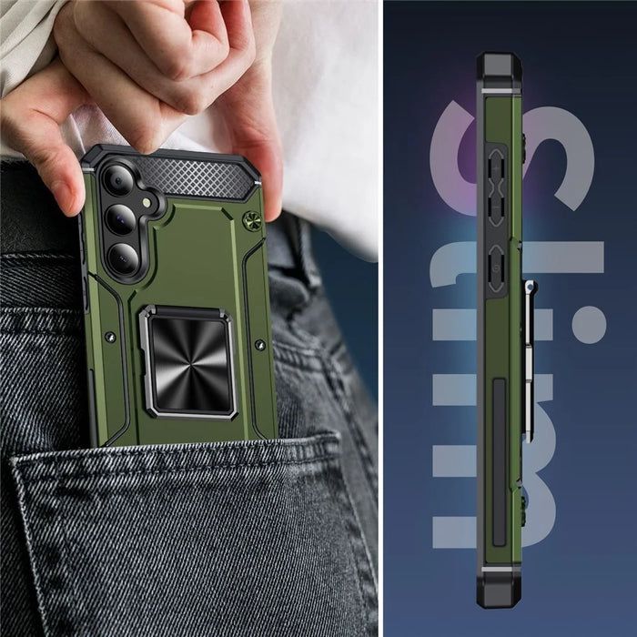 For Samsung Galaxy A55 5G Case Anti-Drop PC+TPU Kickstand Phone Cover - Army Green - 7