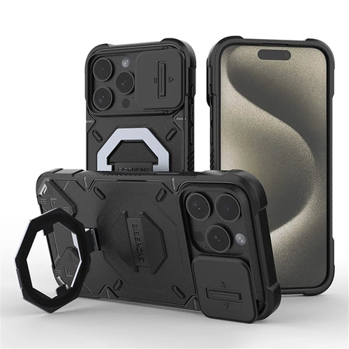 For iPhone 15 Pro PC+TPU Phone Case Anti-Scratch Outdoor Drop-Proof Cover Compatible with MagSafe - Black - 1