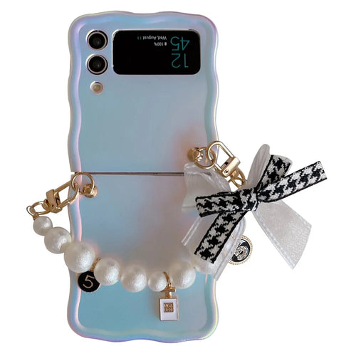 For Samsung Galaxy Z Flip4 5G Case TPU Shinny Laser Phone Cover with Pearl Bracelet - 1