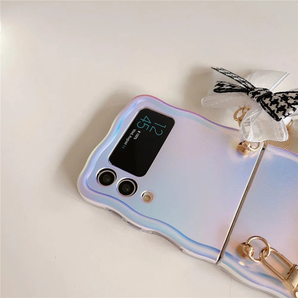 For Samsung Galaxy Z Flip4 5G Case TPU Shinny Laser Phone Cover with Pearl Bracelet - 4