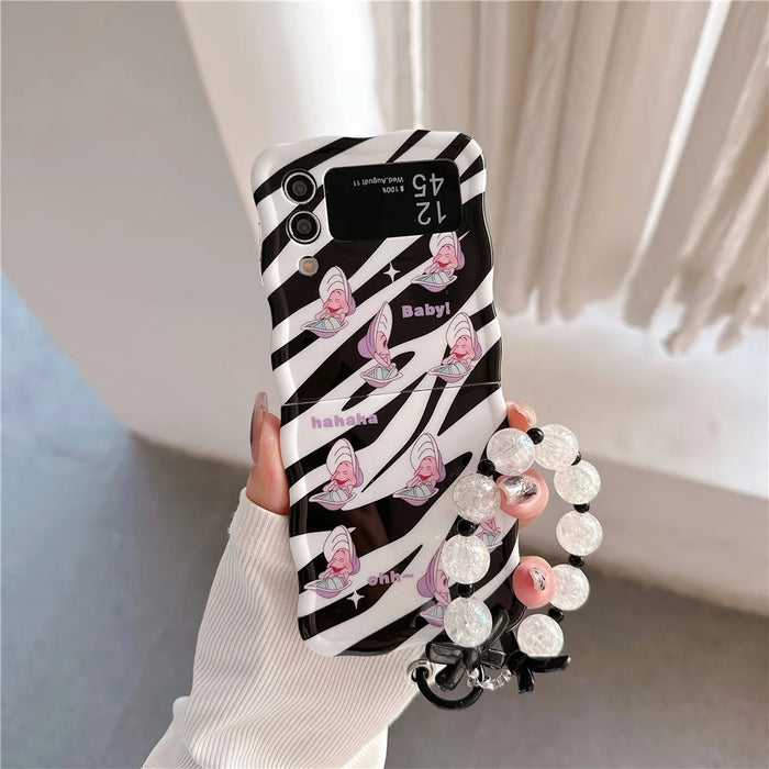 For Samsung Galaxy Z Flip4 5G TPU Case Pattern Phone Cover with Hand Strap - Oyster - 1