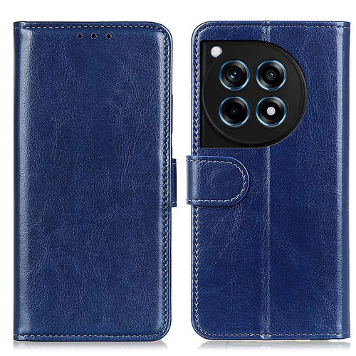 For OnePlus Ace 3 5G / 12R 5G Wallet Case Crazy Horse Texture Phone Leather Cover - Blue - 1